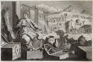 Biblia de Royaumont, Nuevo Testamento: La Locura de la Riqueza o La Parábola del Hombre Rico. Jesucristo habla contra la vanidad de un hombre rico, que se alababa de sus grandes posesiones, y murió la noche siguiente. Ilustración de 1811.