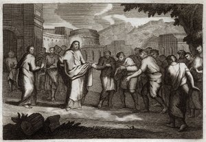 Biblia de Royaumont, Nuevo Testamento: Los Diez Leprosos. Jesucristo cura a diez leprosos. Ilustración de 1811. de Unknown artist