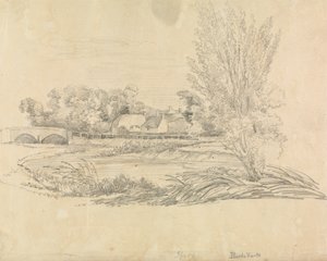 Paisaje rural con puente y casas de campo de Unknown artist