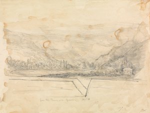 Paisaje rural con montañas en la distancia de Unknown artist