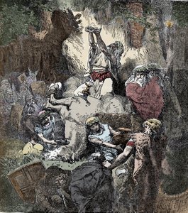 Sacrificio a deidades paganas - Civilización celta: sacrificio de un caballo a las deidades de la fertilidad de Unknown artist
