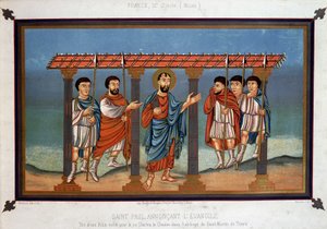 San Pablo proclamando el Evangelio - de una Biblia escrita para el Rey Carlos el Calvo en la Abadía de San Martín de Tours, siglo IX