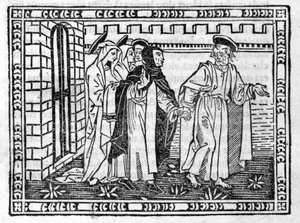 San Pedro guiado de la mano por Savonarola (Jerónimo Savonarola) (1452 - 1498) - en "Compendio de Revelaciones" de Unknown artist