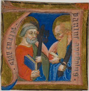 Los santos Pedro y Pablo en una "N" inicial historiada de un libro de coro de Unknown artist