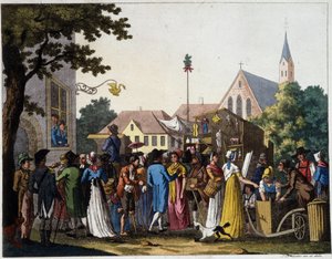 Escena de paseo en el siglo XVIII - grabado
