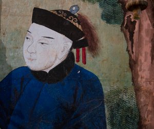 Escenas de la vida cotidiana en China, (detalle) del papel tapiz chino, gabinete chino, residencia de caza, por Filippo Juvarra (1678-1736), Stupinigi, Piamonte, Italia de Unknown artist