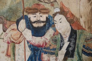 Escenas de la vida cotidiana en China (detalle del papel pintado chino, gabinete chino, residencia de caza, por Filippo Juvarra, 1678-1736, Stupinigi, Piamonte, Italia) de Unknown artist