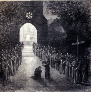 Escenografía para la última escena del Acto II de la ópera “La forza del destino” (La fuerza del destino) del compositor italiano Giuseppe Verdi (1813-1901) para la representación en la Ópera de París de Unknown artist