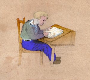 Escolar trabajando (dibujo, circa 1830) de Unknown artist