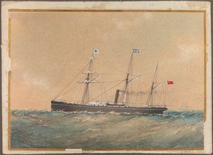Barco de vapor de hélice con bandera de Satsuma, probablemente "Lotus", principios del siglo XIX (acuarela) de Unknown artist