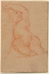 Niño sentado sosteniendo un medallón de Unknown artist