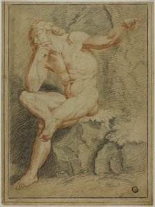 Desnudo masculino sentado señalando con la mano izquierda de Unknown artist
