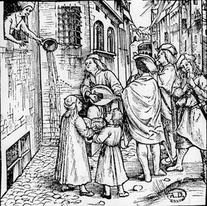 Serenata estudiantil (músicos), Basilea, circa 1500 - grabado, Bibl. de Unknown artist