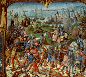 Séptima Cruzada (1248-1254). Luis IX (San Luis) (1215-1270), Rey de Francia, con los cruzados después de ser derrotados por los sarracenos en Mansourah en 1250. Se retiraron detrás de las torres de Damasco. Luis IX y sus dos hermanos son tomados prisionero de Unknown artist