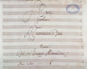 Página de partitura para La coronación de Darío de Giuseppe Aldrovandini (1703) de Unknown artist