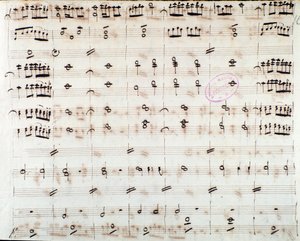 Página de partitura para el primer violín en la apertura de Mitrídates, Rey del Ponto, ópera de Mozart (1770) de Unknown artist