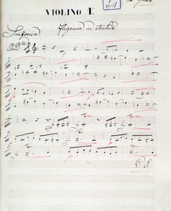 Página de partitura para el primer violín de Ifigenia en Áulide, ópera de C. W. Gluck, c.1774 de Unknown artist