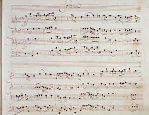 Página de partitura de la ópera Mitrídates por Giuseppe Aldrovandini (1706) de Unknown artist