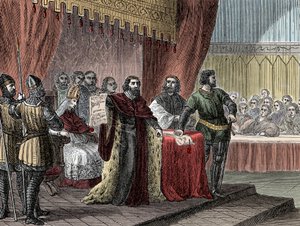 Firma de la Gran Carta por el Rey Juan Sin Tierra (1167-1216) (Magna Carta) en Runnymede el 15 de junio de 1215