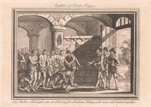 Sir Walter Raleigh pone en libertad a cinco reyes indios, que estaban vinculados entre sí de Unknown artist