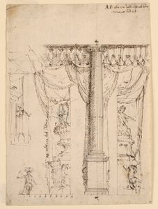 Boceto para tres alas laterales con parte del marco del proscenio de Unknown artist