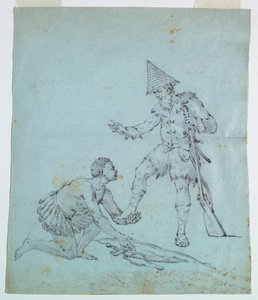 Boceto para una impresión de algodón: Robinson Crusoe de Unknown artist