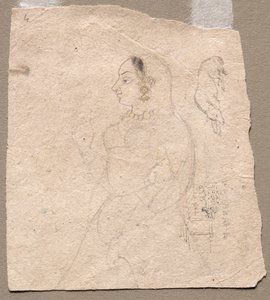 Boceto de una mujer con un elefante y otros animales al revés de Unknown artist