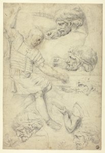 Bocetos de Soldado, Cabezas, de Relieve Romano (recto); Bocetos de Desnudos Masculinos, de Relieve Romano (verso) de Unknown artist