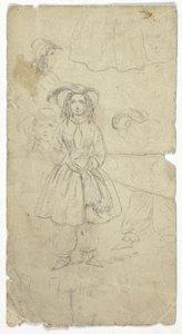 Bocetos de una joven (anverso); Bocetos de un intérprete de banjo (reverso) de Unknown artist