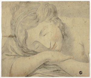 Mujer dormida con la cabeza sobre los brazos de Unknown artist