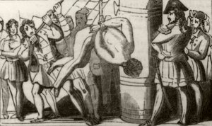 Spriggs izando a la tripulación de una goleta de Boston hasta el tope de proa y luego dejándolos caer en la cubierta, c.1836 de Unknown artist