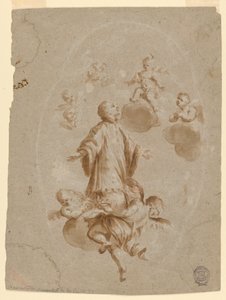 San Luis Gonzaga es recibido en el cielo por el Niño Jesús de Unknown artist