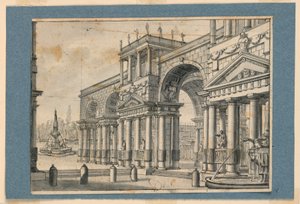 Diseño de Escenario, Columnata y Fuentes de Unknown artist