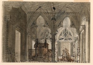 Diseño escénico, interior de iglesia gótica