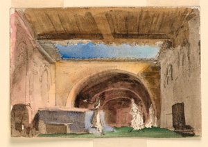 Diseño escénico, interior de casa y corte de Unknown artist