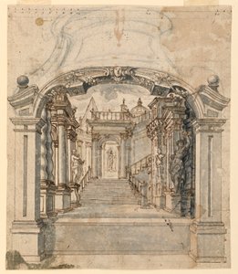 Diseño de escenario: Escalera con esculturas de Unknown artist
