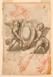 Estudios de manos y putti con un escudo de Unknown artist
