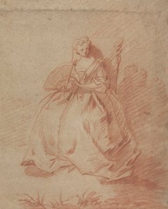 Estudio de una mujer sentada que sostiene un abanico de Unknown artist