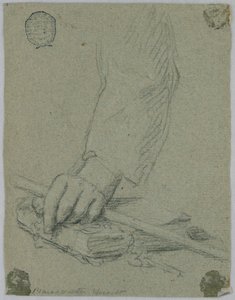 Estudio: la mano izquierda de un joven sosteniendo un palo y descansando sobre un libro de Unknown artist