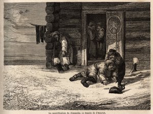 La santificación del domingo tiene licor de comino, trabajadores de Dorpat. Dibujo de Henriet, para ilustrar su viaje a las provincias bálticas rusas en 1851-54. Grabado en “Le tour du monde”, editado por Edouard Charton de Unknown artist