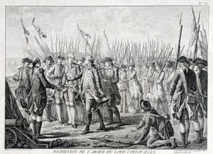 Rendición del ejército británico de Lord Cornwallis (1738 - 1805) a América el 19 de octubre de 1781