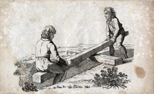 Columpio: dos niños en una cinta de trasero. Grabado de finales del siglo XVIII. Colección privada. de Unknown artist