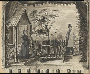 [Tableau vivant de un hombre y una mujer en un escenario teatral] de Unknown artist