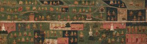 Estandarte del Templo con Sitios de Peregrinación y Escenas del Svayambhu-purana (Texto Antiguo del Buda Primordial)
