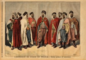 Los jefes árabes y tunecinos, encargados de la guardia de honor del Zar Nicolás II, visitando Francia. (Si Hamza, jefe de los Uleds sidi sheiks; Si Mohammed ben Gana, agha de los Zibans; Si Ferhat Mouly, caid de los Beni Maaida; Si Lakdan, agha de los Larb de Unknown artist