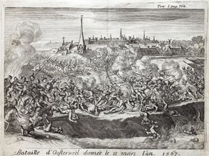 La Batalla de Oosterweel (Países Bajos, Países Bajos), celebrada el 13 de marzo de 1567, el primer enfrentamiento de la Guerra de los Ochenta (Ochenta) Años (1567-1648). Grabado para ilustrar 