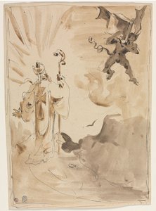 El obispo y el demonio (recto) de Unknown artist