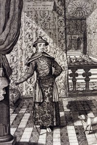 El emperador chino y gobernante supremo de los tártaros - Emperador chino Kangxi (1652-1722) dinastía Qing, grabado por Athanasius Kircher (1601-1680) de “China Monumentis, qua sacris qua profanis” 1667 - Emperador chino Kangxi (1652-1722) dinastía Qing, de Unknown artist