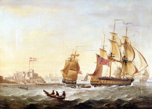 La base danesa de Cristianborg construida en 1659 a lo largo de la costa de Guinea, el centro del tráfico negrero. de Unknown artist