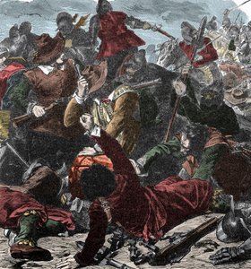 Los franceses toman Milán - El sitio de Milán 1499 - Grabado coloreado de Unknown artist